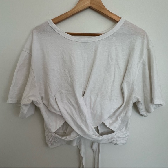 Aerie White Tie-Front Women's Crop Top 100% Cotton Basic Yoga Lounge Casual - Picture 2 of 4